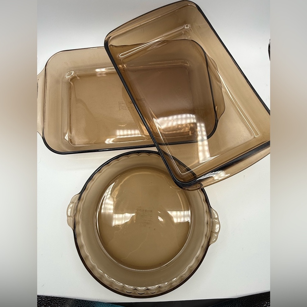 Vintage Pyrex Amber Glass Bakeware Set | 9x13, 8x8 & Pie Plate | Retro Kitchen